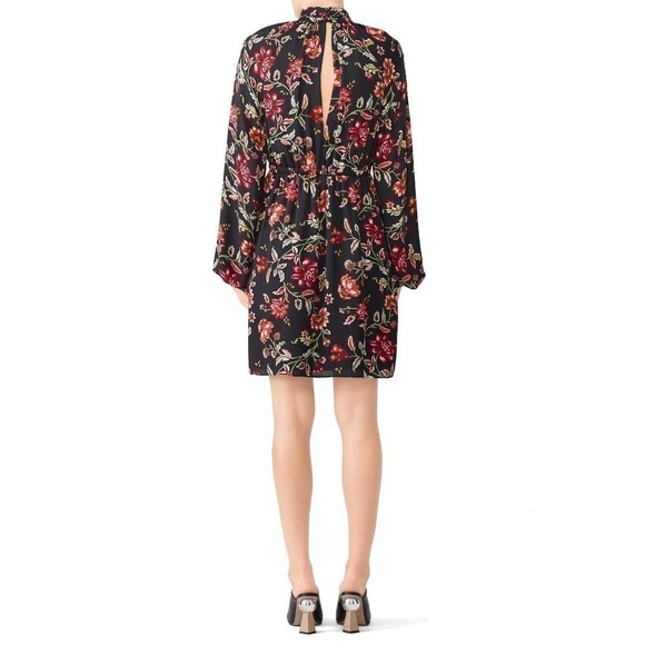 A.L.C. Nadia Silk Dress Floral Print Long Sleeve High Neck Black Size 8 - Picture 2 of 10